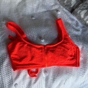 NWOT neon orange front zip bathing suit top